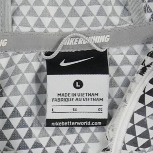 Nike Running Women's Size Large Grey Geometric Floral Hooded Windbreaker Jacket - Picture 4 of 7